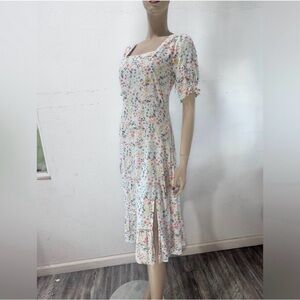 Influence Square-Neck Floral Midi Dress with Puff Sleeves